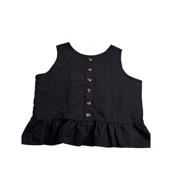 Black Sleeveless Peplum Top Size M Faux Button Back Detail - Picture 2 of 5